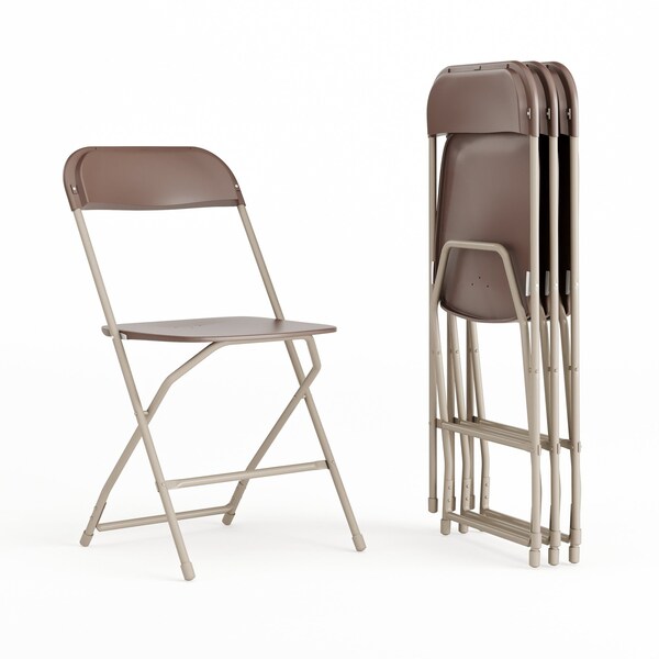Flash Furniture Hercules Series Plastic Folding Chair Brown - 4 LB Weight Capacity Comfortable Event Chair-Lightweight Folding Chair, PK4 4-LE-L-3-BROWN-GG - main